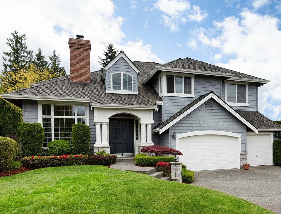 Adobe stock image of a home with a large masonry chimney.