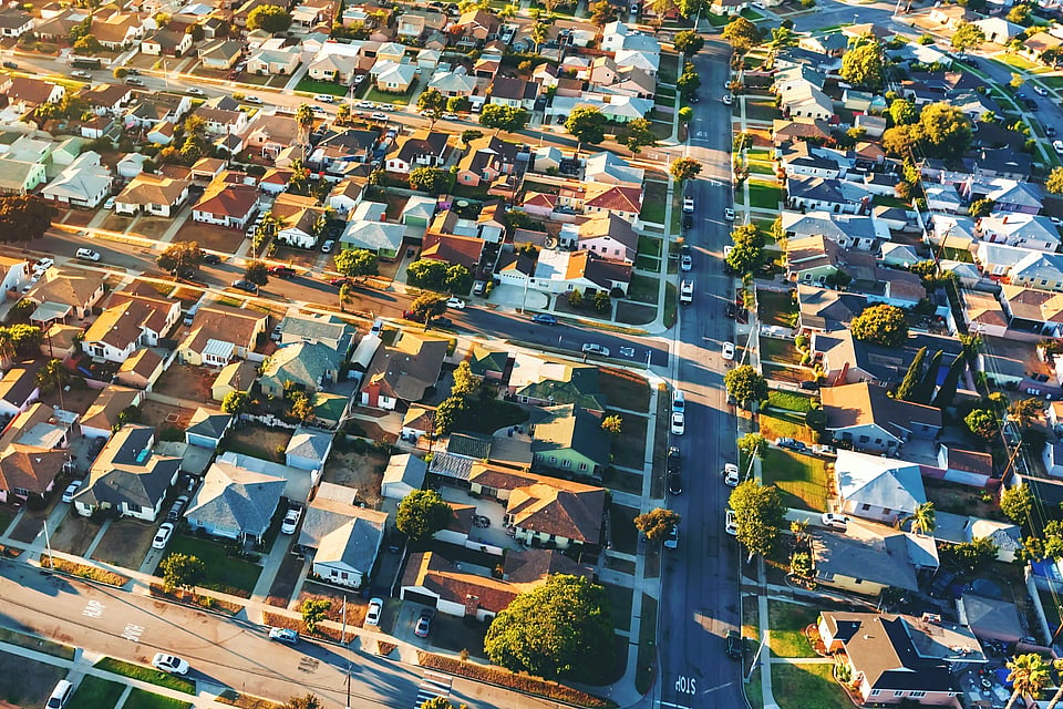 Adobe Stock image of a view of a town from the sky.