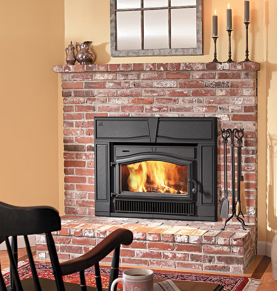 A wood fireplace insert by Jotul.
