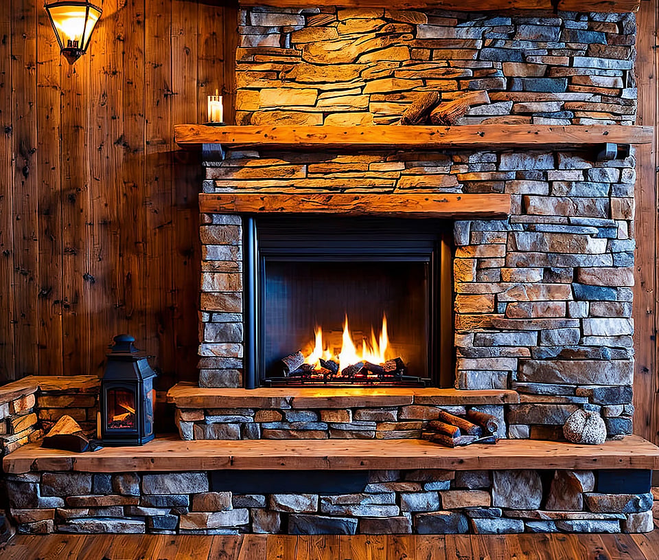 Wood-burning fireplace in a New Albany Ohio home