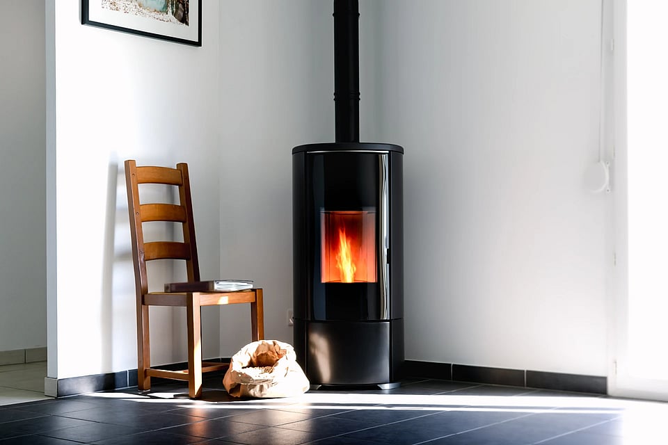 Adobe Stock image of a black home heating stove.