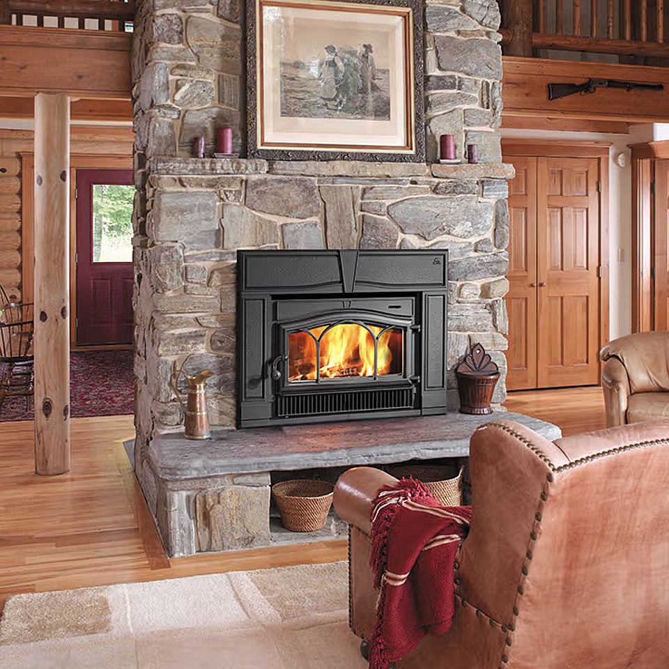 A wood fireplace insert by Jotul.