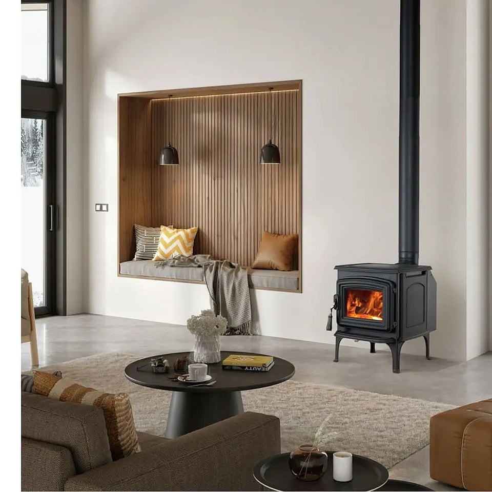Jotul wood stove in a nice living room.