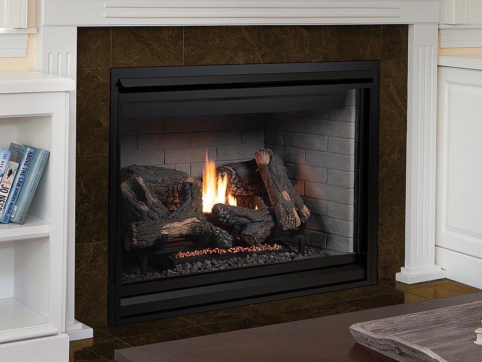 A gas fireplace by Superior.