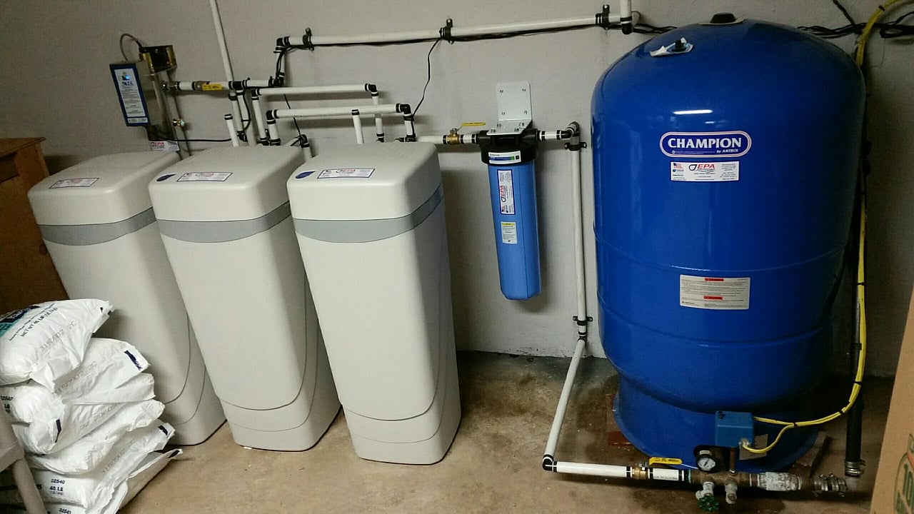 A full whole-house water filtration system installed by EPA Water Consultants.