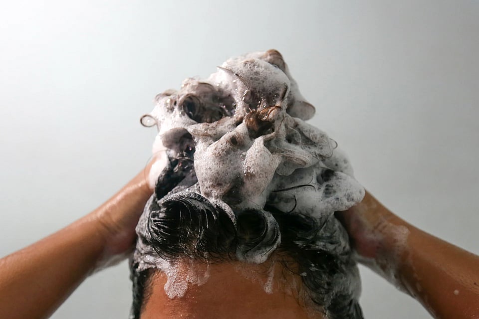 Someone's hair that has soap and suds in it.