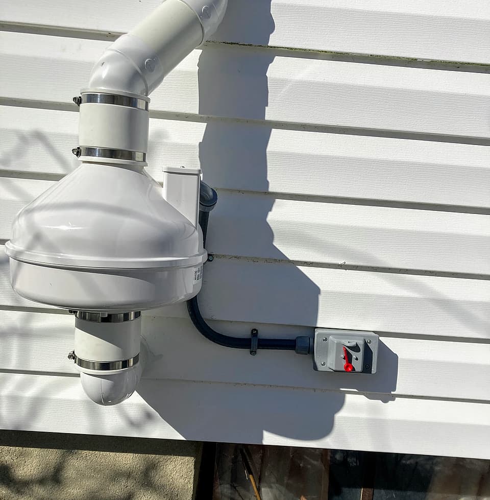A radon mitigation system installed by Radon Removal in New Jersey.