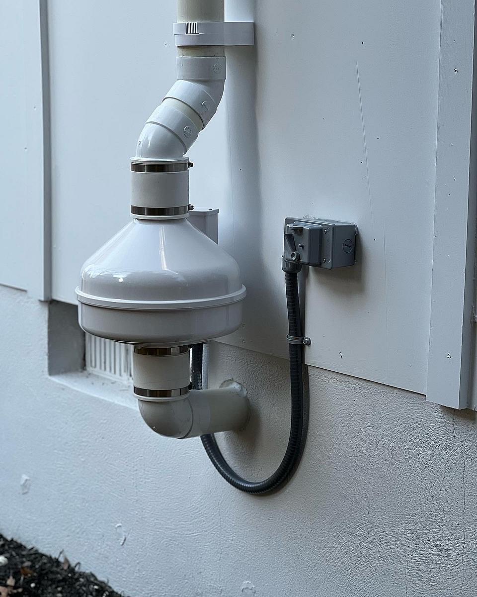 A radon mitigation system installed by Radon Removal in New Jersey.