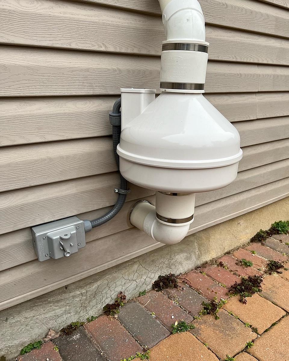 A radon mitigation system installed by Radon Removal in New Jersey.