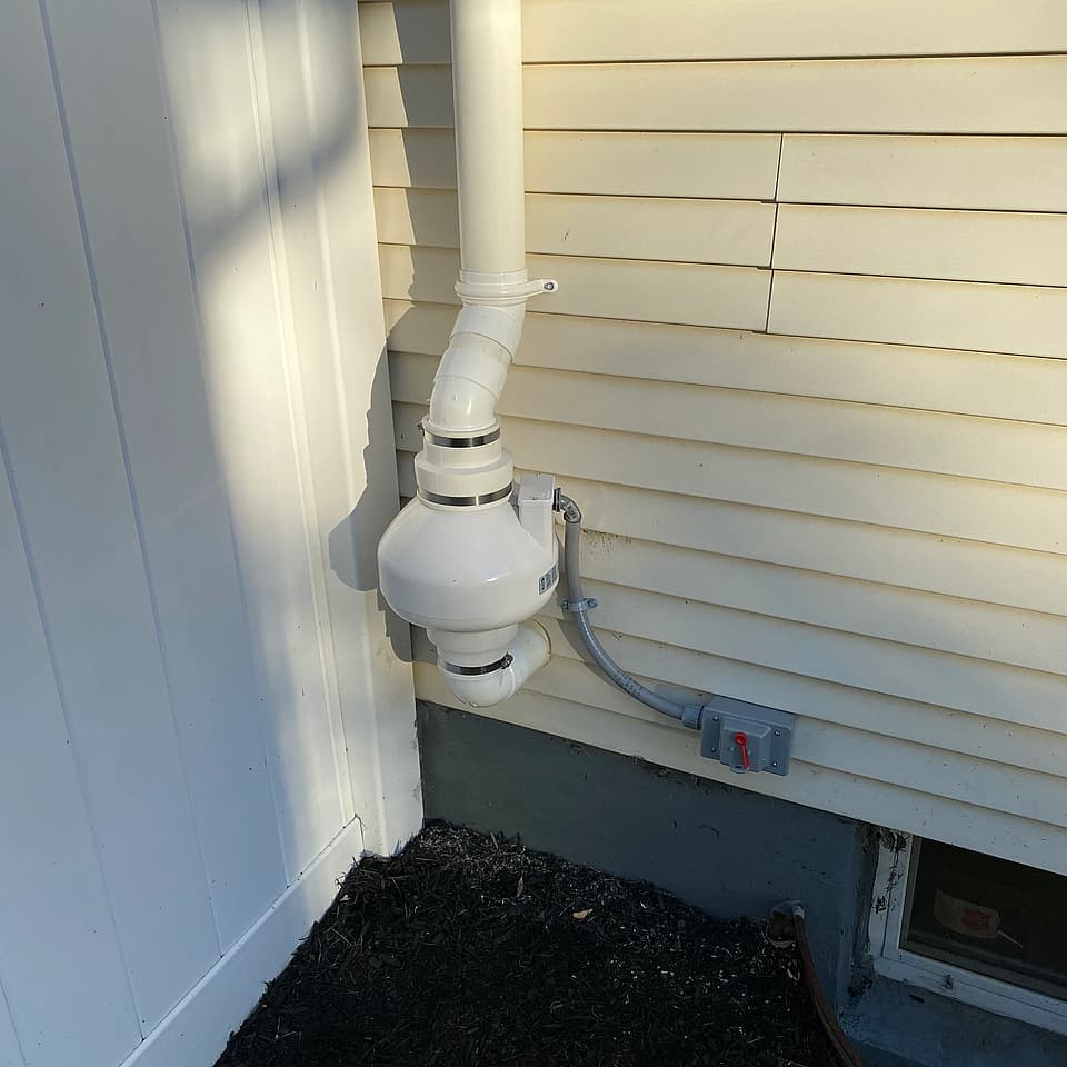 A radon mitigation system installed by Radon Removal in New Jersey.