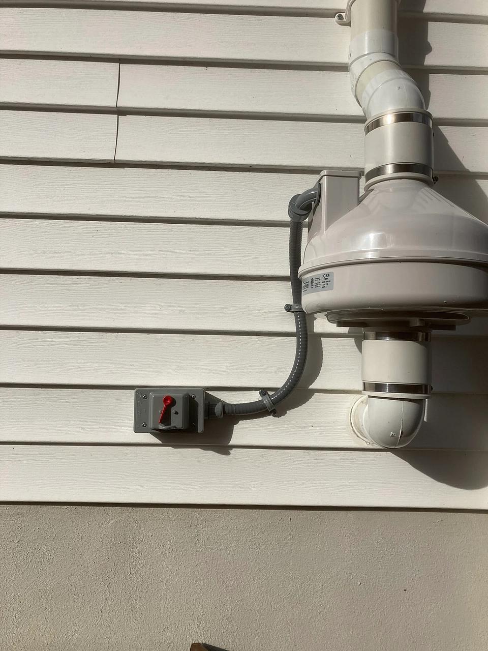A radon mitigation system installed by Radon Removal in New Jersey.