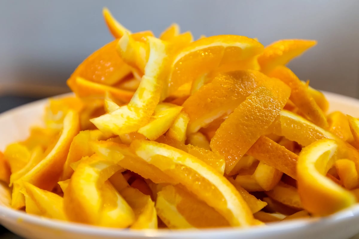 Adobe stock image of a bowl of orange peels