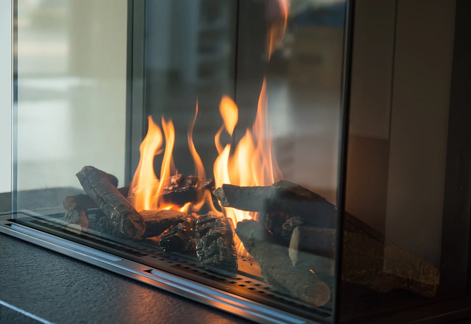 A close up view of a gas fireplace flame.