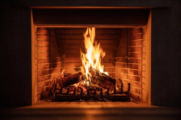 Wood fire burning in a fireplace