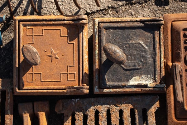 Two old-fashioned fireplace dampers