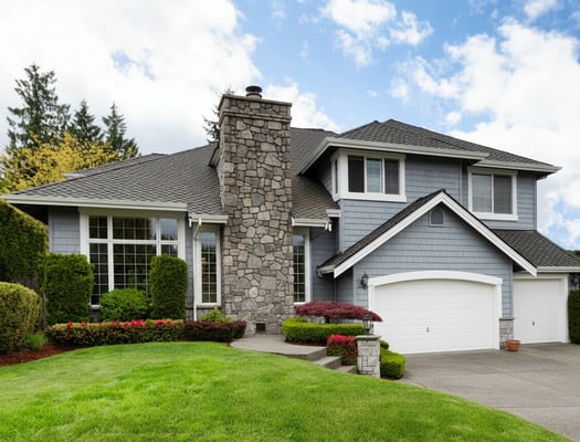 Home with a stone chimney