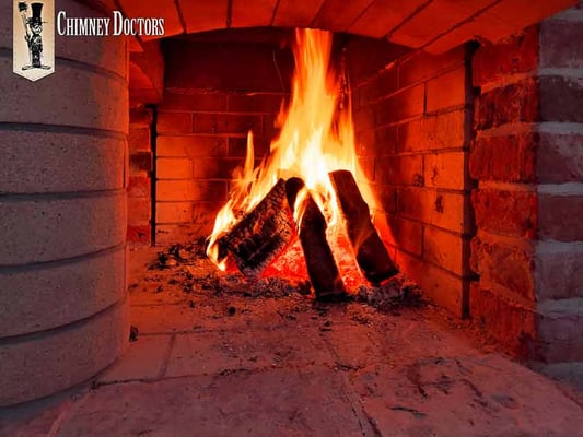 Wood burning in a fireplace