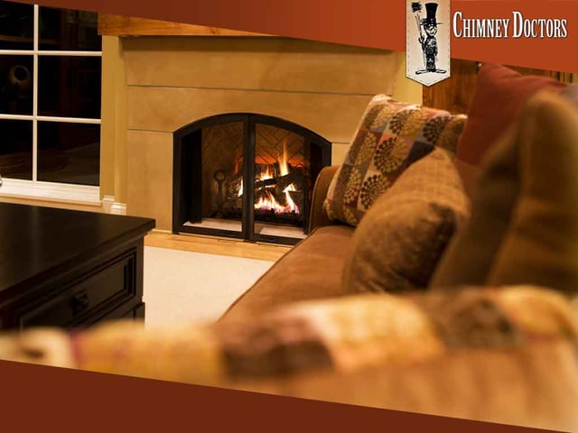 Stock photo of a living room with a fireplace